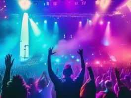 Scène d'un concert de pop espagnol devant un public nombreux.