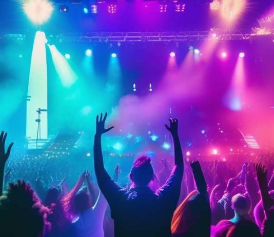 Scene of a Spanish pop concert filled with an audience.