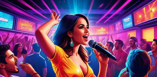 Chica divirtiendose cantando karaoke