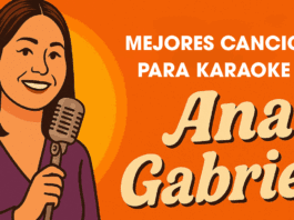 Ana gabriel version dibujo con el texto MEJORES CANCIONES PARA KARAOKE DE ANA GABRIEL