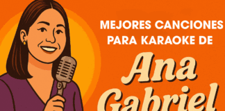 Ana gabriel version dibujo con el texto MEJORES CANCIONES PARA KARAOKE DE ANA GABRIEL