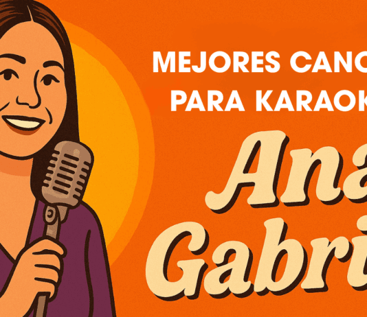 Ana gabriel version dibujo con el texto MEJORES CANCIONES PARA KARAOKE DE ANA GABRIEL