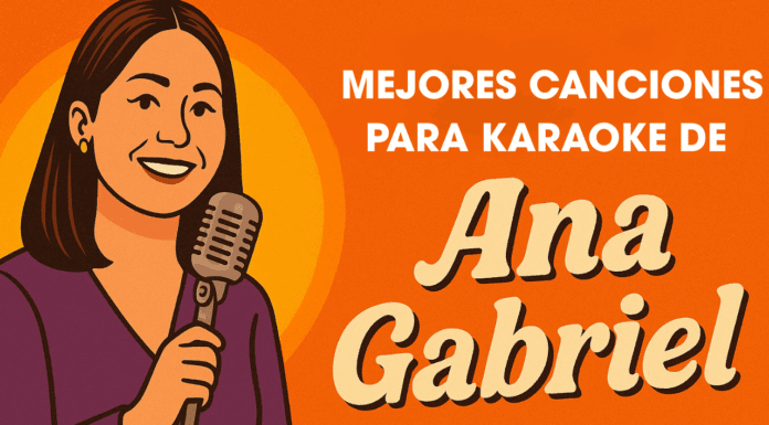 Las mejores canciones de Ana Gabriel para karaoke Ana gabriel version dibujo con el texto MEJORES CANCIONES PARA KARAOKE DE ANA GABRIEL