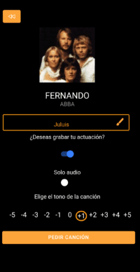 interfaz de app peticion de cancion de karaoke