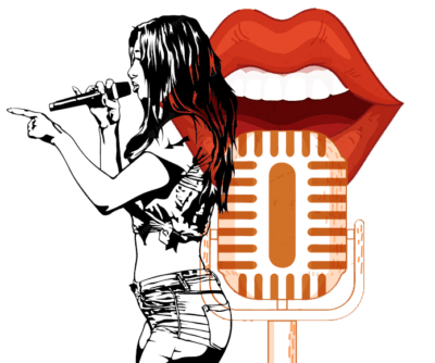 Chica cantando karaoke y microfono